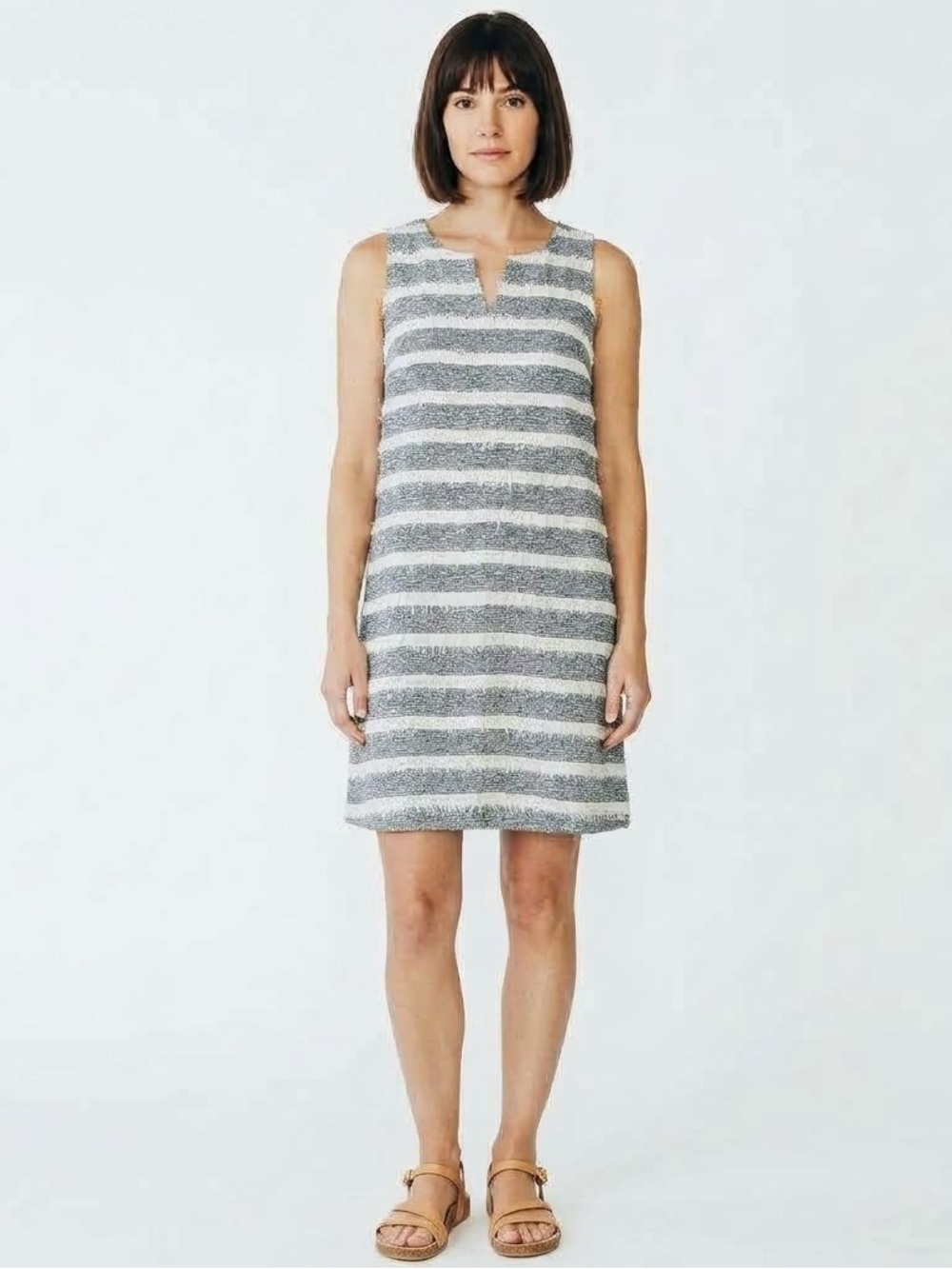 J. McLaughlin Arroyo Fringe Striped Linen Dress size L